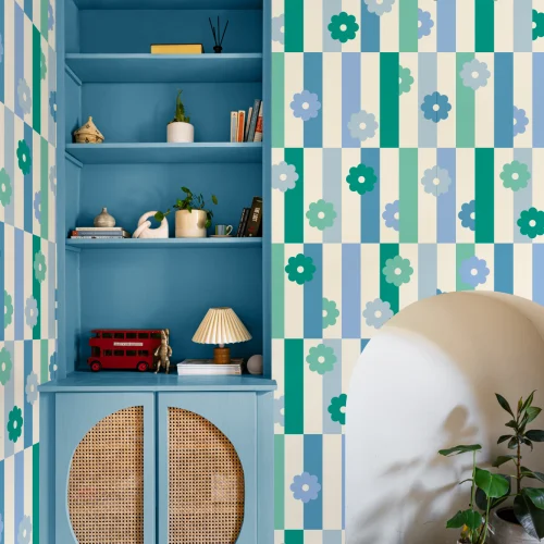 Elizabeth Olwen Flower Shift Blue Mural-tapeter