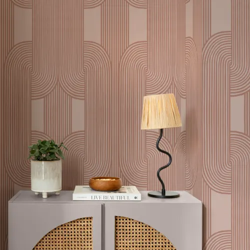 Carta da parati rosa con linee e curve rilassanti