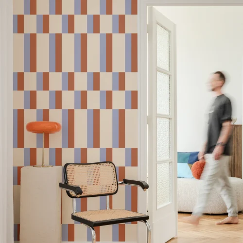 Blå og oransje moderne geometrisk Bauhaus-tapet