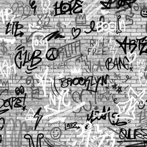Monocrom NYC Graffiti Cărămidă Wallpaper Mural