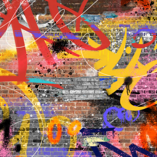 Kolorowa fototapeta z czerwoną cegłą graffiti