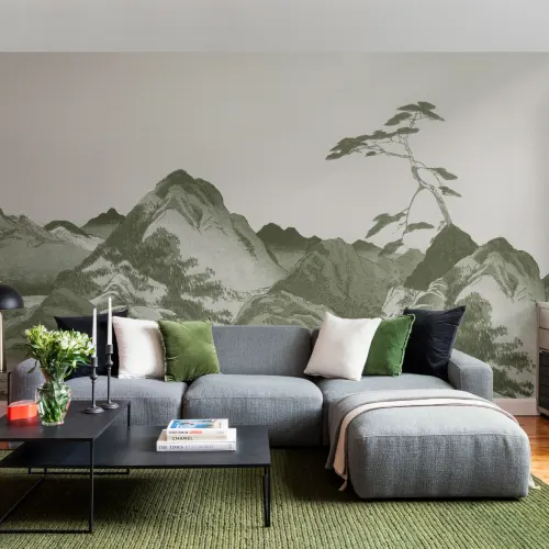 Grüne japanische Berglandschaft Fototapete Kunst Wandbilder