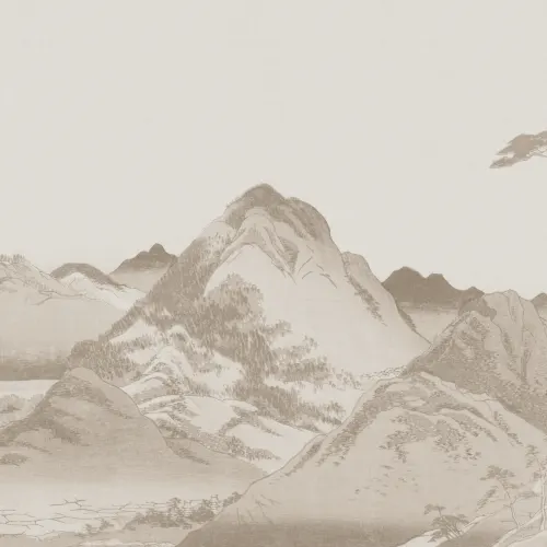 Scenic Beige Japanese Art Mountain Landscape Mural