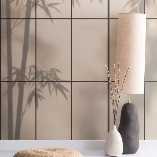Papier peint panoramique japonais nature Shoji beige pour des espaces paisibles