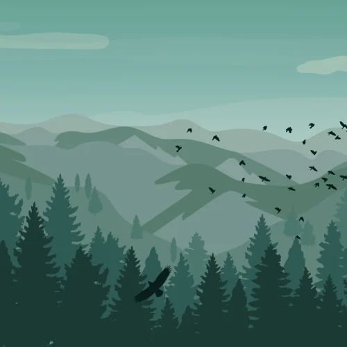 Illustrated Green Landscape Wallpaper Mural