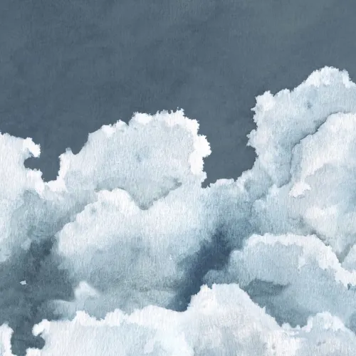 Dark Blue Cloudy Watercolor Sky Wallpaper Mural