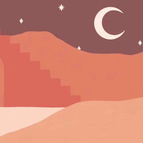 Orange Desert & Moon Painted Landscape Wallpaper Mural