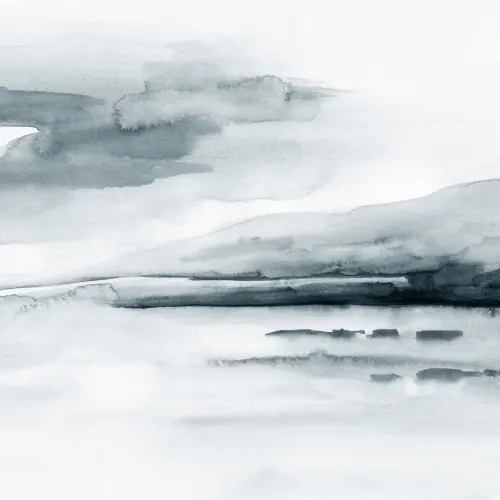 Blue Gray Watercolor Lake Landscape Wallpaper Mural