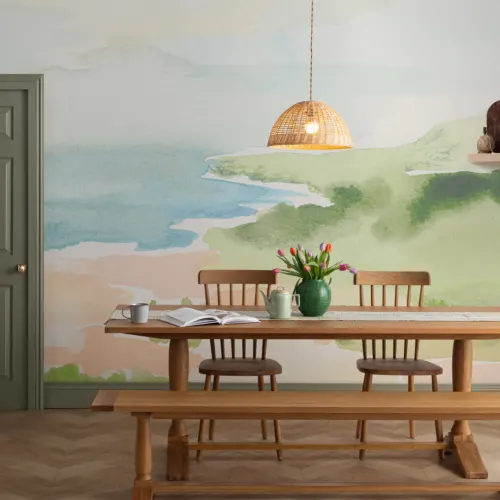 Watercolor Coastal Landscape Wallpaper Mural