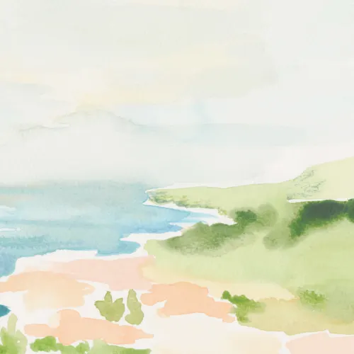 Watercolor Coastal Landscape Wallpaper Mural