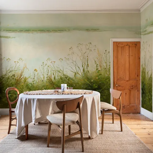 Riverbank Grassland Wall Mural in Fresh Green