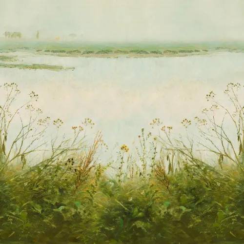 Riverbank Grassland Wall Mural in Fresh Green