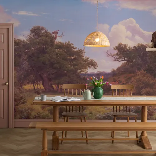 Sunset Countryside Landscape Wall Mural Doe Glade by P. C. Skovgaard