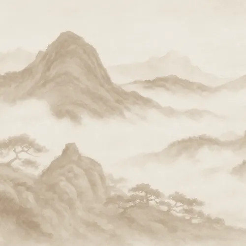 Beige Japandi Mountain Landscape Carta da Parati