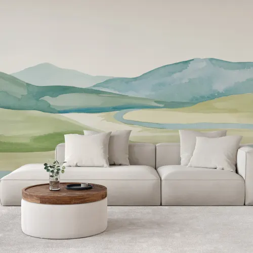 Watercolor Valley Landscape Mural