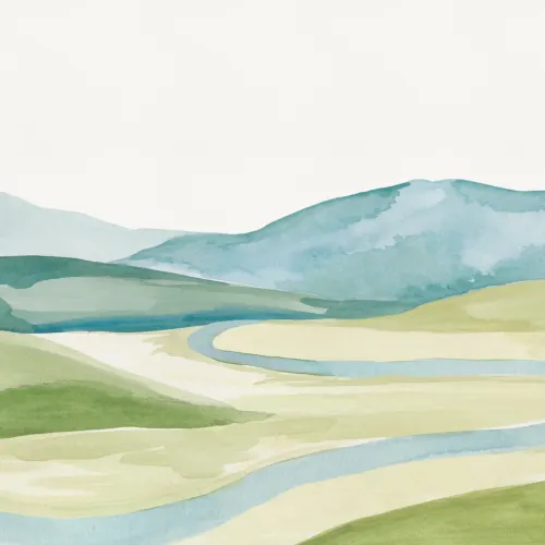 Watercolor Valley Landscape Mural