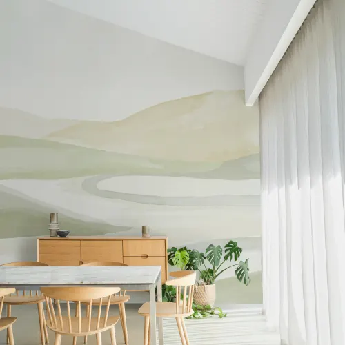 Papel pintado Acuarela verde Paisaje del valle