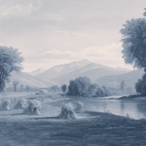 Blue American Landscape Painting Mural