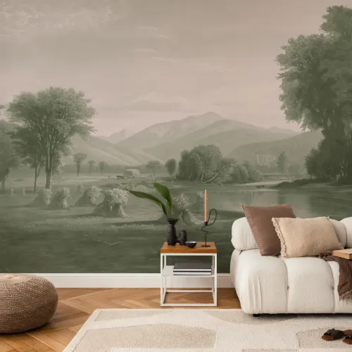 Green American Landscape Painting Mural