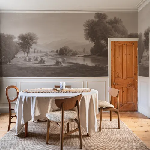 Carta da parati in grigio della pittura di paesaggio americana
