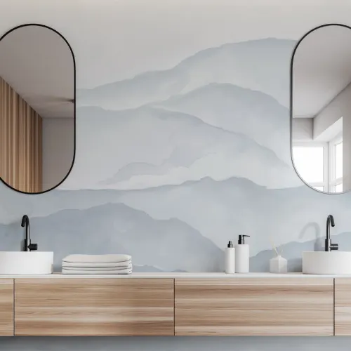Light Blue Watercolor Mountains Mural