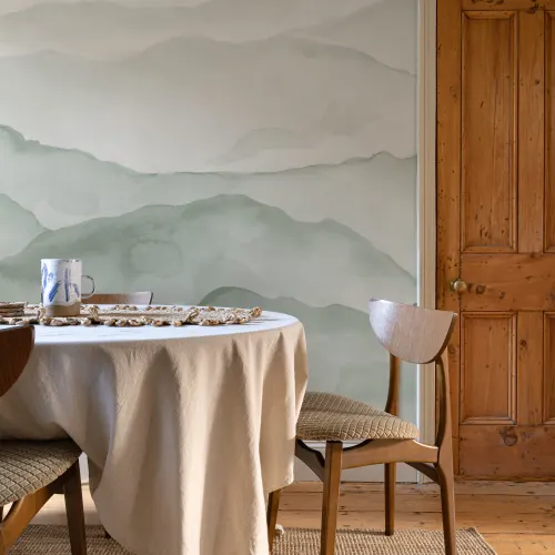 Light Green Watercolor Mountains Mural