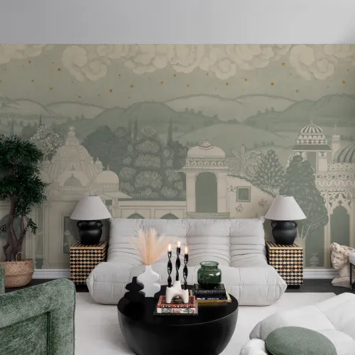 Teal Temple Valley Landscape Mural