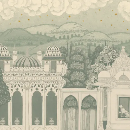 Teal Temple Valley Landscape Mural