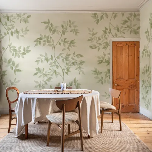 Soft Green Leaf Pattern Botanical Wall Mural