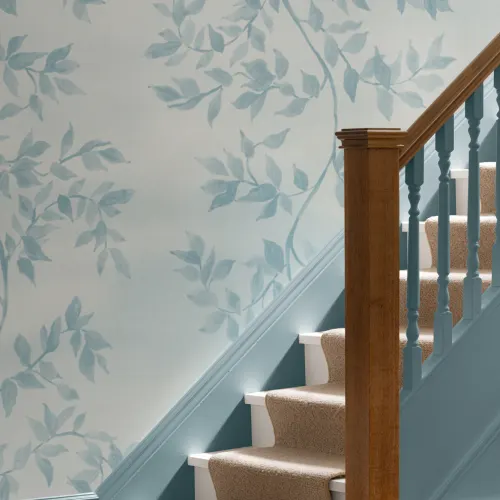 Blue Botanical Leaf Design Poetic Mural