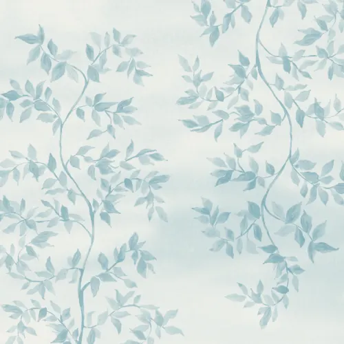 Blue Botanical Leaf Design Poetic Mural