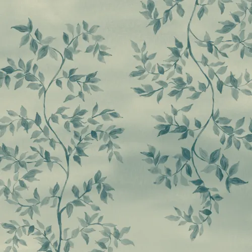 Papier peint panoramique "Feuilles poétiques" sarcelle pour espaces sereins
