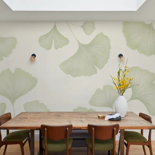 Groene Ginkgobladeren muurschildering