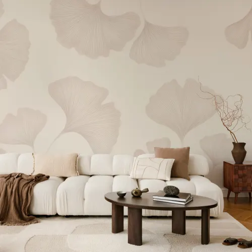Neutral Ginkgo Leaf Mural