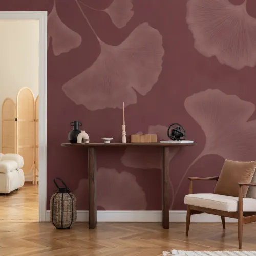 Mural de hojas de ginkgo malva