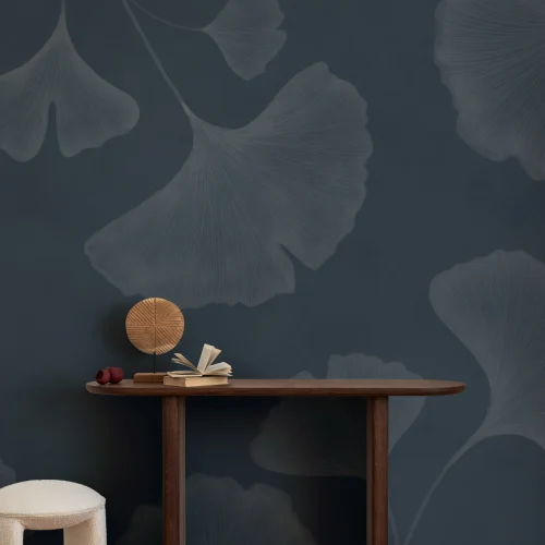 Navy Ginkgo Leaf Mural