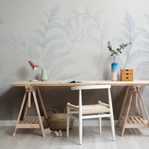 Carta da parati con felci botaniche blu