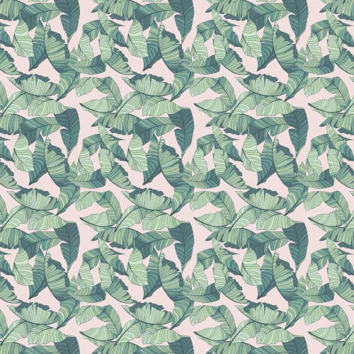 Pink & Green Tropical Leaf Wallpaper Mural