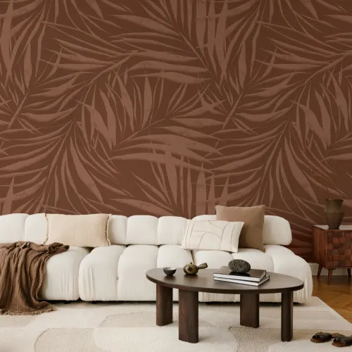 Sombra Dark Textured Palm Leaf fototapet i rike brune toner