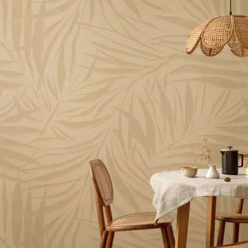 Sombra Light Neutral Palm Leaf Wall Mural with Soft Textured Effect