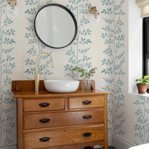 Blue Botanical Leaf Pattern Mural For Serene Spaces