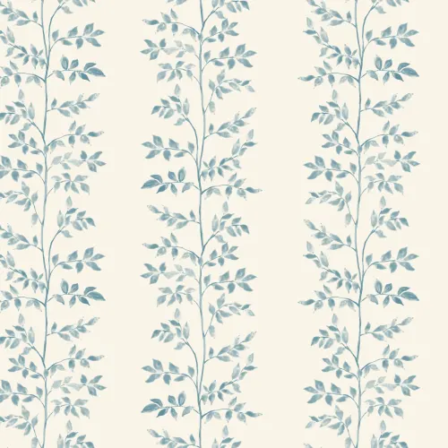 Blue Botanical Leaf Pattern Mural For Serene Spaces