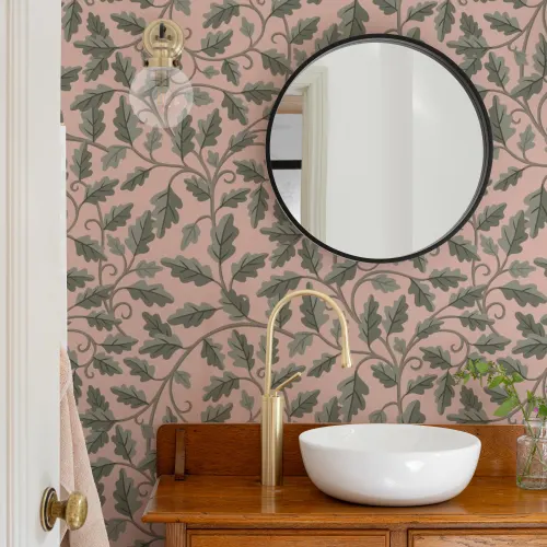 Pink Botanical Elegance Leaf Design Wallpaper Mural