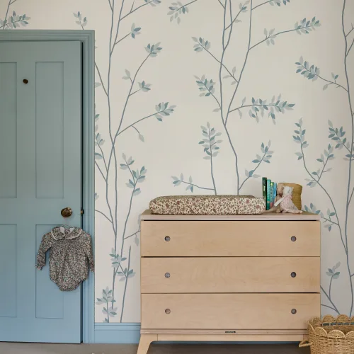 Blue Elegant Botanical Leaf Pattern Mural