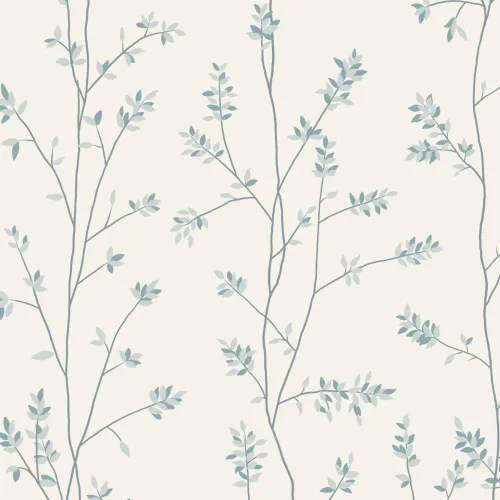 Blue Elegant Botanical Leaf Pattern Mural