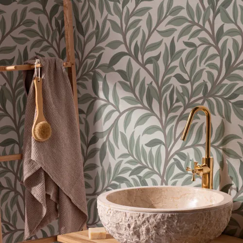 Sage Botanical Leaf Pattern Green Wallpaper Mural