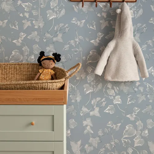 Blauw Vintage klimop Behang