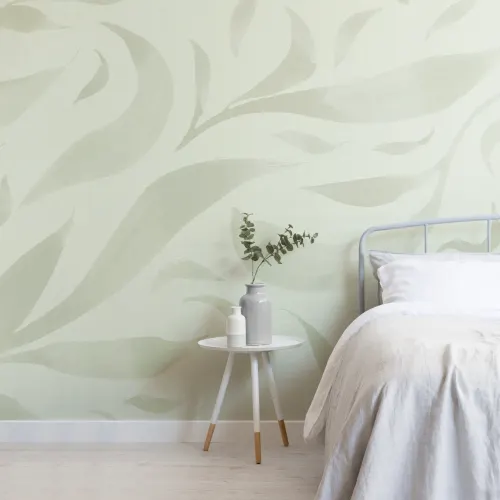Groene aquarel drijvende bladeren Muurschildering