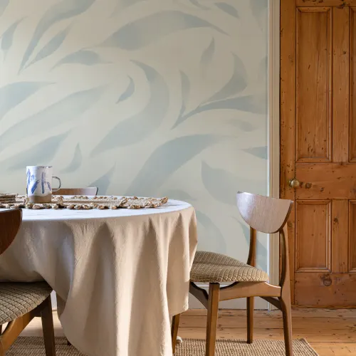 Blue Watercolor Floating Leaves Mural
