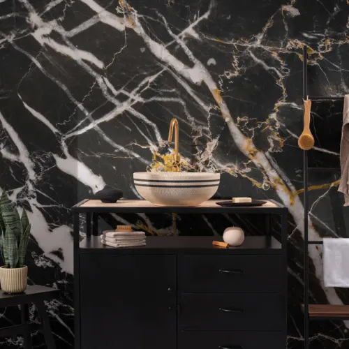 Black, White & Gold Dark Marble Effect Wallpaper Mural